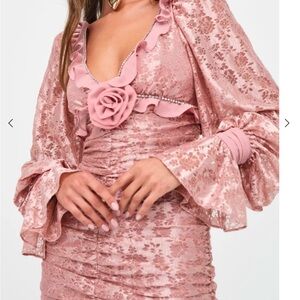 Elegant Pink Lace Dress with Floral Detail